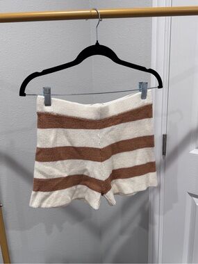 Pink Lily Cream and Brown Striped Knit Shorts